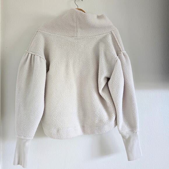 Free People Sherpa Fleece 1/4 Zip Pullover Cropped Cream L Athleisure Gorpcore - Picture 4 of 9